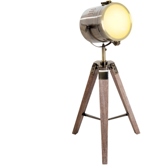 HOMCOM Vintage Tripod Table Desk Lamp Bedside Light Copper Finish Wooden Base - Wood Colour, Bronze