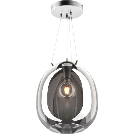 Zumaline Moon 38cm Dome Pendant Ceiling Light, Smokey Chrome, 1x E27