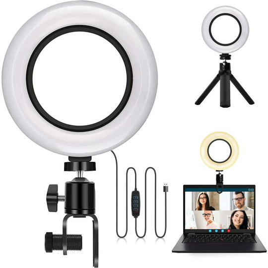 Briday - 6' Selfie led Ring Light with Clamp Mount and Tripod Stand, Video Conference Lighting for Laptop Computer, Mini Portable Desktop Ring Light