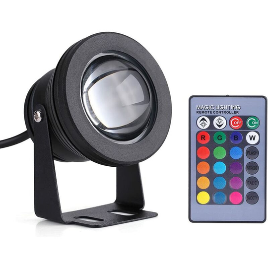 Aougo - led Submersible Floodlight, IP67 Waterproof rgb Underwater Light, 10W led Spotlight for Fountain Pool Outdoor Garden Lighting Black