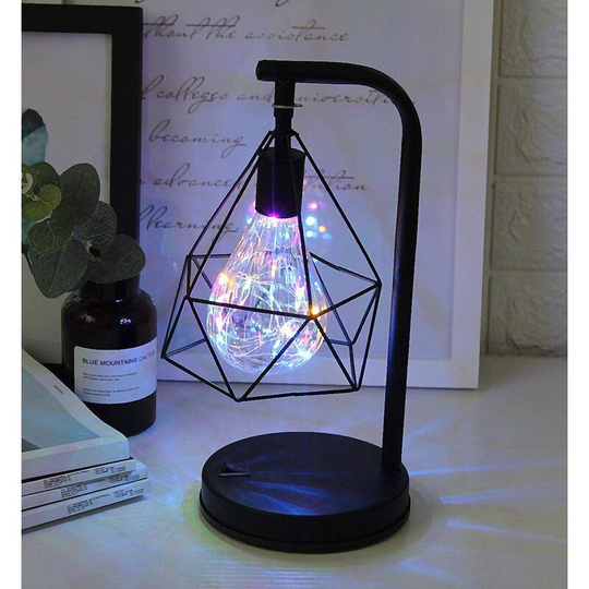 Aougo - Decorative Table Lamp, Retro Atmosphere Lamp,Metal Desk Lamp Diamond Shape Bulb Table Lamp Night Light Decoration Lamp Gift Toy, Battery
