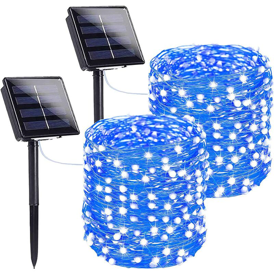 Aougo - Halloween Solar Lights Outdoor Halloween Decorations, 2 Pack Each 72FT 200 LEDs, Super Bright 8 Modes Decorative Outdoor Solar Lights (Blue)