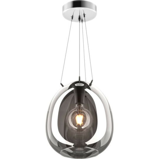 Zumaline Moon 30cm Dome Pendant Ceiling Light, Smokey Chrome, 1x E27