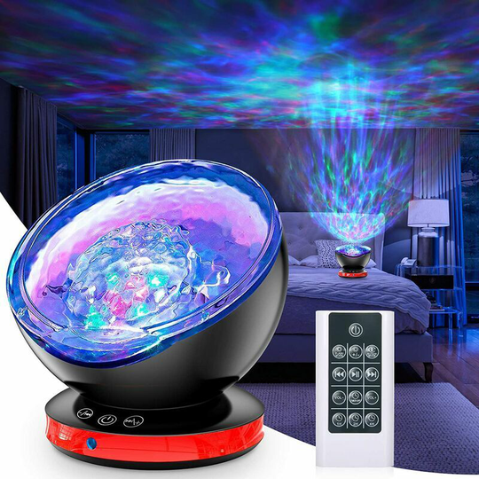 Langray - led Projector Lamp, Kids Night Light Ocean Waves Projector with Remote Control, Timer, 8 Color Modes, 6 Music Sounds, for Kids Bedroom