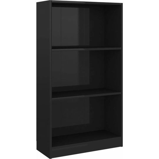 3-Tier Book Cabinet High Gloss Black 60x24x109 cm Engineered Wood vidaXL - Black