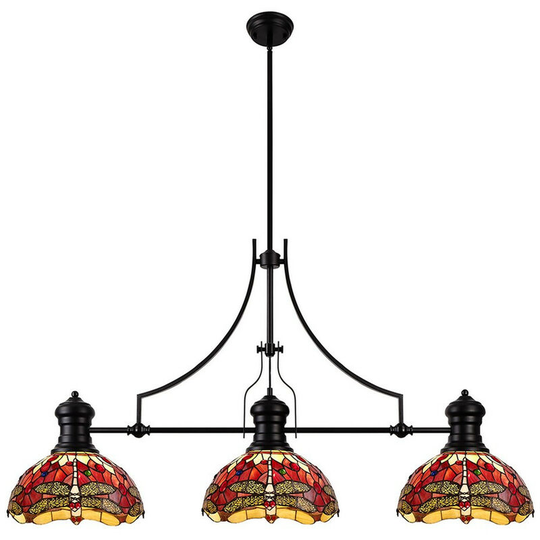 Luminosa Lighting - Luminosa Worcester, 3 Light Linear Ceiling Pendant E27 With 30cm Tiffany Shade, Matt Black, Purple, Pink, Crystal