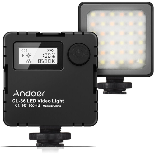 Andoer - CL-36 Mini Bi-color led Video Light 2800K-8500K Dimmable Built-in Rechargeable Battery with 3 Cold Shoe Mounts lcd Display Vlog Fill Light