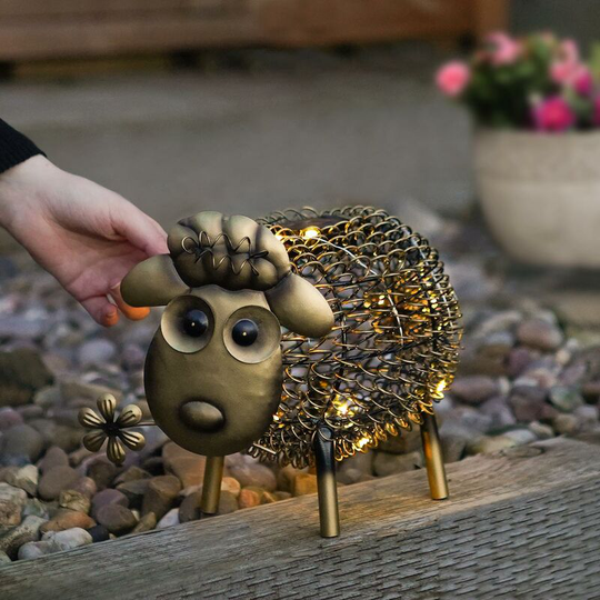 22cm Solar Power Novelty Sheep led Light Up Ornament | Garden Outdoor Decoration - Brass