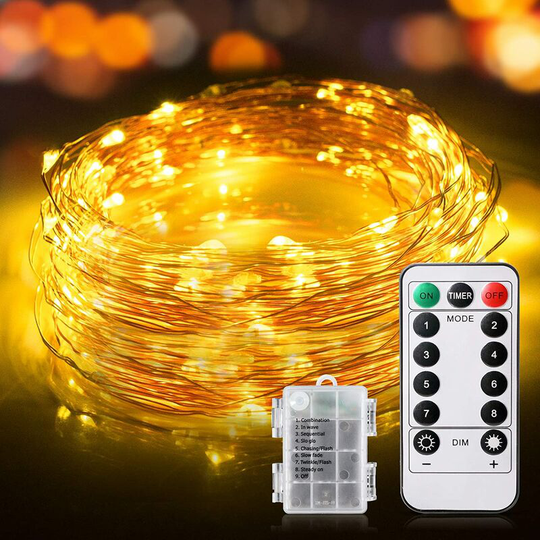 Aougo - String Lights, 100pcs led String Lights 10M, IP65 Waterproof String Lights, 8 Modes, Battery Operated led String Lights for Bedroom Halloween
