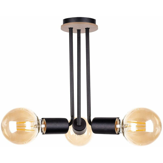 Keter Venna Multi Arm Semi Flush Ceiling Light Wood, Black, 25cm, 3x E27