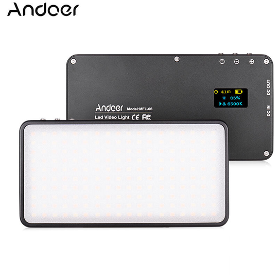 Andoer - MFL-06 Mini led Video Light Camera Photography Lamp 3000-6500K Dimmable 180pcs LEDs Built-in Rechargeable Li-ion Battery for Canon Nikon