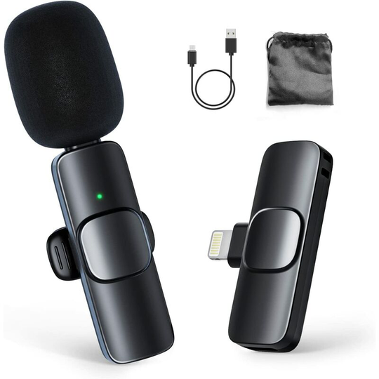 Wireless Lavalier Microphone, CP1(A) 2.4GHz Wireless Lavalier Microphone (Lightning Adapter), with 1 Transmitter & 1 Receiver for Iphone, Ipad, Vlog,