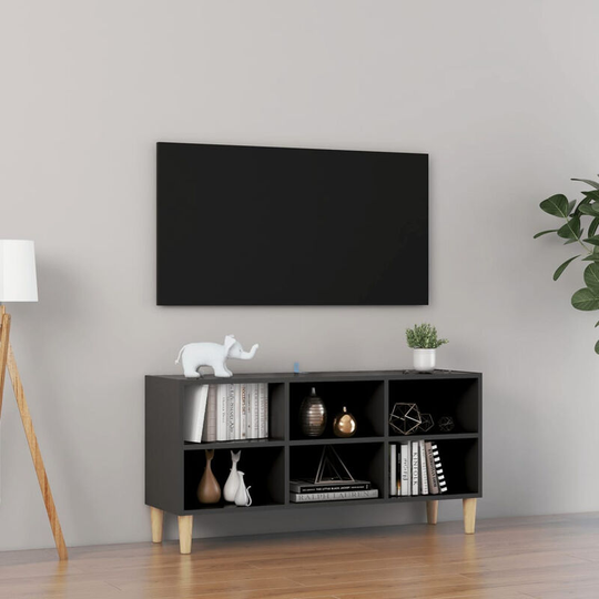 Asupermall - tv Cabinet with Solid Wood Legs Grey 103.5x30x50 cm