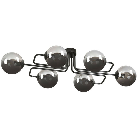 Emibig Brendi Black Globe Bar Pendant Ceiling Light with Graphite Glass Shades, 6x E14