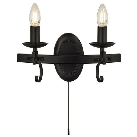Searchlight cartwheel - 2 Light Candle Wall Light - Black