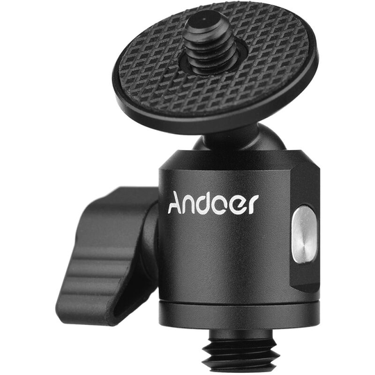 Andoer - Mini Ballhead Adapter Camera Tripod Ball Head Mount Alumnum Alloy 1/4 Inch Screw Connector with Bottom 3/8 Inch Screw Hole, Bottom Screw