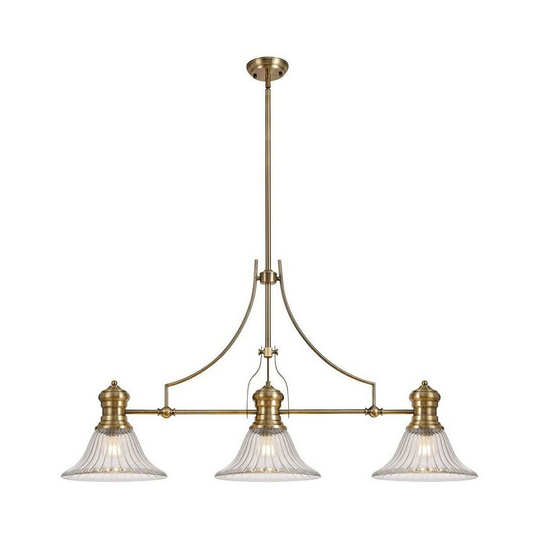 Luminosa Lighting - 3 Light Telescopic Ceiling Pendant E27 With 30cm Bell Glass Shade, Antique Brass, Clear