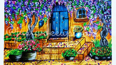 Paint An Acrylic landscape With Wisteria Blossoms