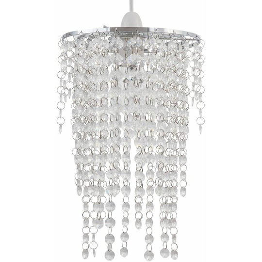 First Choice Lighting - Cleared Jewelled Waterfall Light Shade - Clear acrylic with polished chrome plate detail