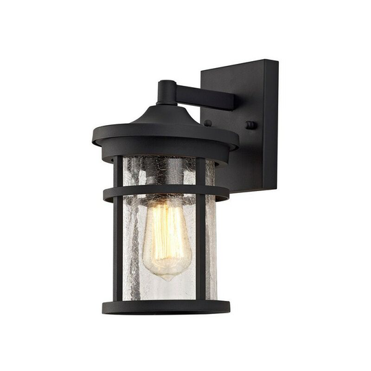 Wall Lamp, 1 x E27, Black, Clear Crackled Glass, IP54 - Luminosa Lighting