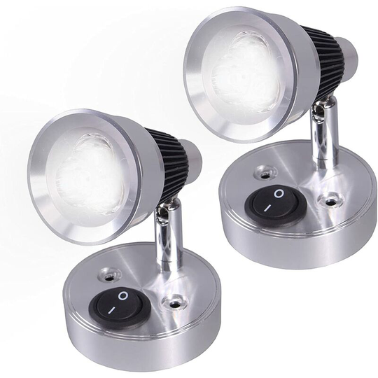 Aougo - 12V led Spot Wall Reading Lamp 2pcs Auto led Light Adjustable Switch Interior Caravan Van Light for Motorhome, Camper Van, Boat (Cool White)
