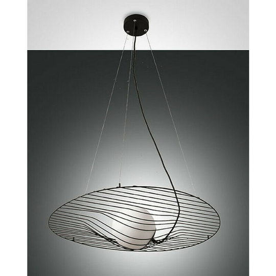 Fabas Luce Homa Wire Frame Pendant Ceiling Light Black Glass, E27