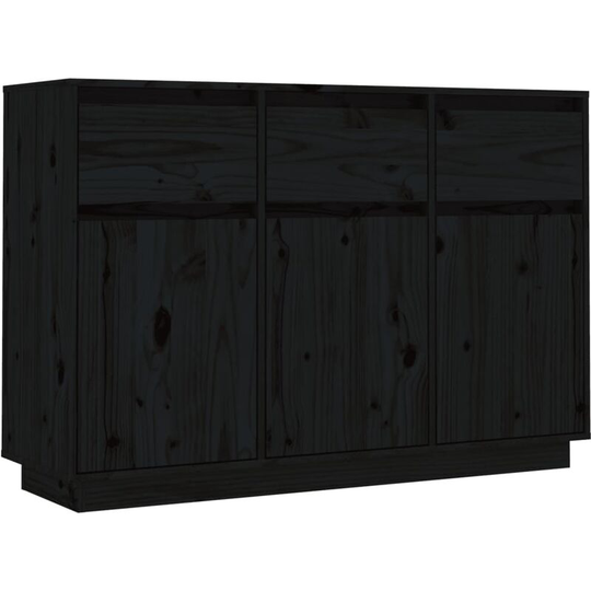 Sideboard Black 110x34x75 cm Solid Wood Pine Vidaxl Black