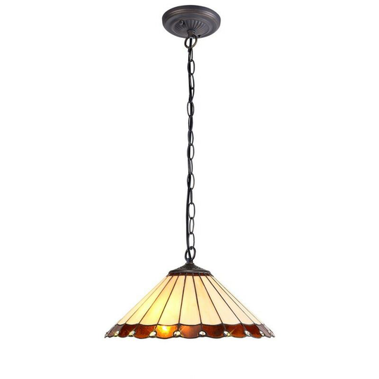 Luminosa Lighting - 1 Light Downlighter Ceiling Pendant E27 With 40cm Tiffany Shade, Amber, Crystal, Aged Antique Brass