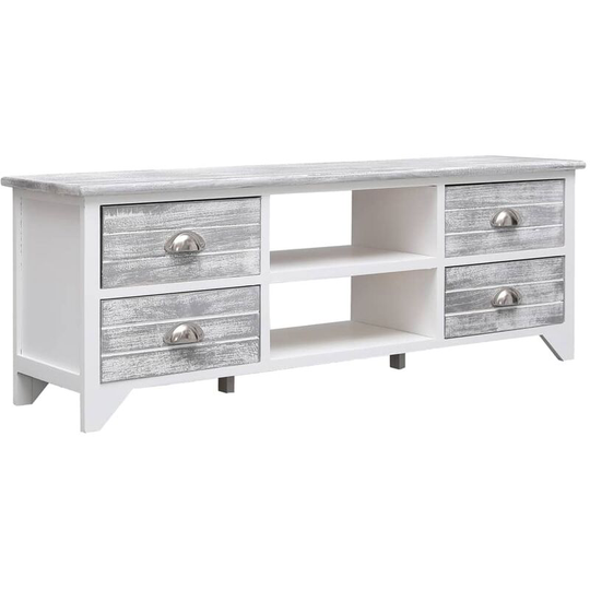 Tv Cabinet White and Grey 108x30x40 cm Solid Paulownia Wood Vidaxl Grey