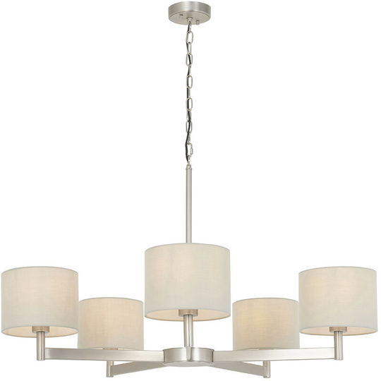 Merano Cortina 5 Light Ceiling Pendant Matt Nickel Plate & Taupe Fabric