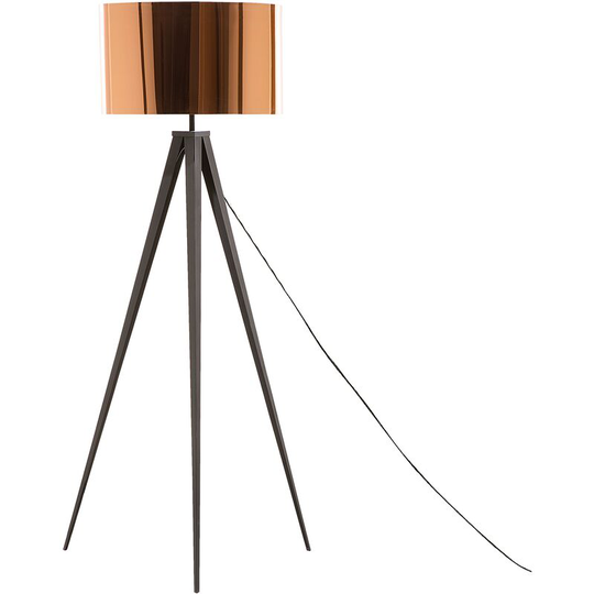 Contemporary Tripod Floor Lamp Black Legs Copper Drum Shade Stiletto - Copper