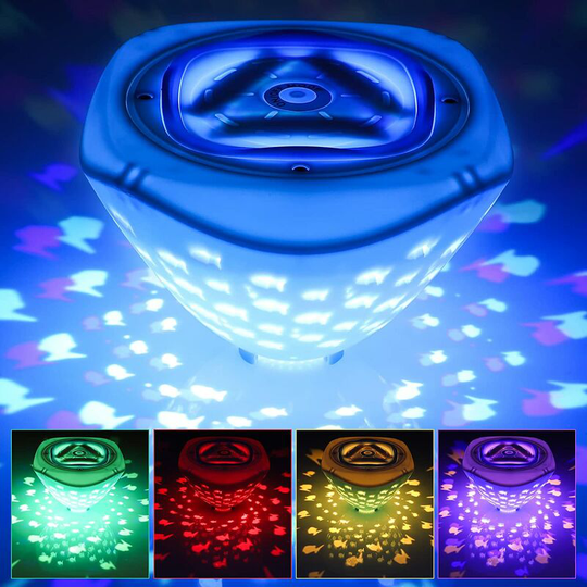 Aougo - Swimming Pool Lights, Underwater Bathtub Light with Fish Projection, Floating Led Pool Lights with 6 Modes and 4 Colors, For Kids, Bathtub,
