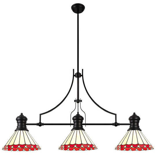 Luminosa Lighting - Luminosa Worcester, 3 Light Linear Ceiling Pendant E27 With 30cm Tiffany Shade, Matt Black, Red, Cream, Crystal