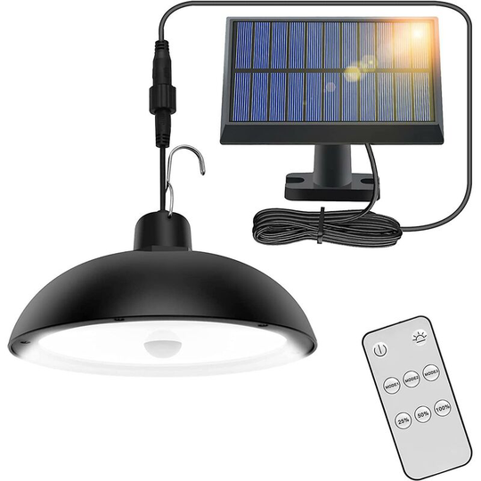 Aougo - Solar Lights Outdoor, 78LED 4 Mode Solar Powered Hanging Light Outdoor with Motion Sensor, Remote Control, 360° Adjustable Solar Panel, IP65