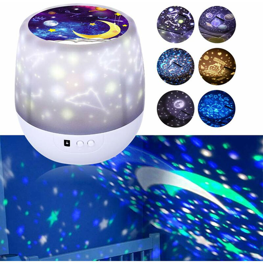 Denuotop - led Starry Sky Projector, Kids Night Light 360 Rotating, 6 Light Effects, Dimmable Star Projector Night Light with 3 LEDs for Kids,