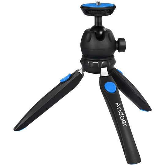 Andoer H20 Mini Tabletop Tripod Portable Foldable Phone Camera Tripod Stand with Removable Ball Head with 1/4 Inch Screw,Blue - Blue