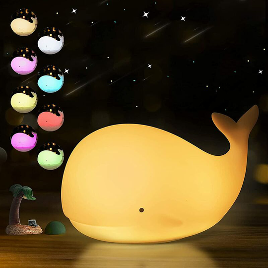 Aougo - Cute Whale led Night Light for Kids, Kids Lamp 7 Color Changing usb Chargeable Animal Silicone Night Lights for Kids Nursery Toddler