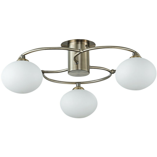 Spring Contemporary Multi Arm Semi Flush Ceiling 3 Light Antique Brass, Glass