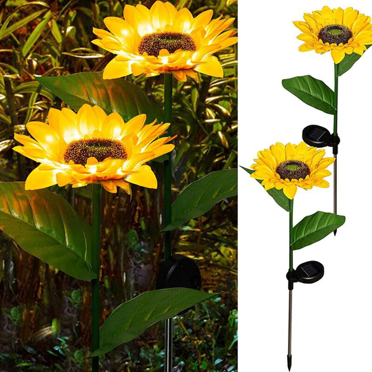 Aougo - Sunflower Shaped Solar led Lights, 2 Pack Waterproof Decorative Garden Stakes for Outdoor Patio Driveway Off Deck Lawn