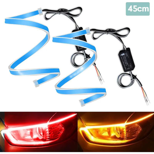1-Set (2PCS) Super Bright 45CM 17.7" Bi-color Red and Amber Waterproof Flexible LED Strips for Rear Brake Lights Flowing Yellow for Parking Lights