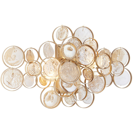 Merano Carbonia 2 Light Wall Lamp Antique Gold Paint, Clear & Amber Glass