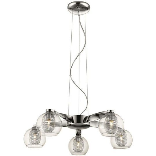 5 Light Multi Arm Ceiling Pendant Mesh Chrome, Clear, G9 - Spring Lighting