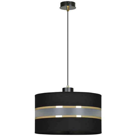 Emibig Mogi Black Cylindrical Pendant Ceiling Light with Black, Gold Fabric Shades, 1x E27