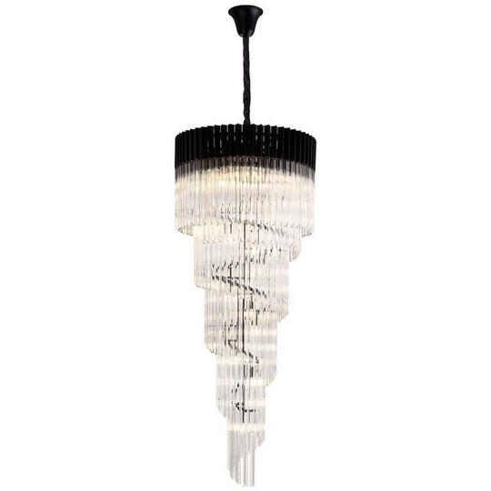 Luminosa Lighting - Luminosa Poland Ceiling Pendant Round 5 Tier 23 Light E14, Matt Black, Clear Sculpted Glass, Item Weight: 56.2kg