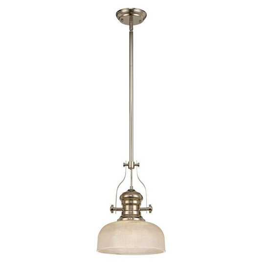 Luminosa Lighting - Telescopic Dome Ceiling Pendant E27 With 26.5cm Prismatic Glass Shade, Polished Nickel, Clear