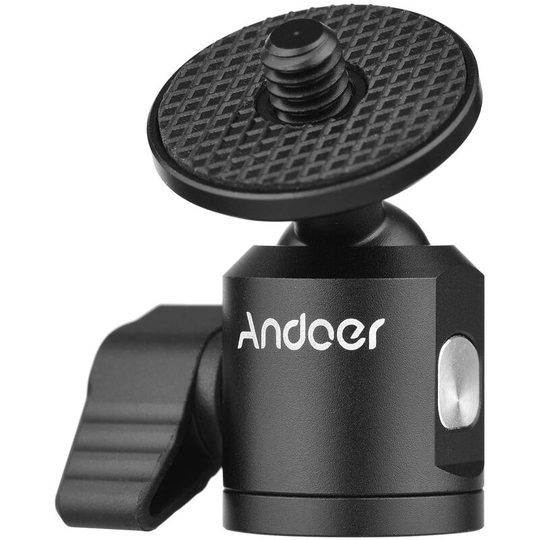 Andoer - Mini Ballhead Adapter Camera Tripod Ball Head Mount Alumnum Alloy 1/4 Inch Screw Connector with Bottom 1/4 Inch Screw Hole