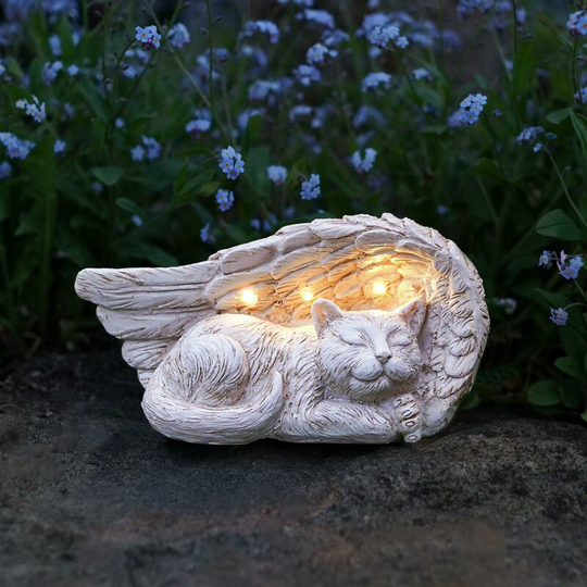 Stone Effect Pet Cat Memorial led Light 19.5cm Solar Power | Outdoor Garden Patio Table Headstone - White
