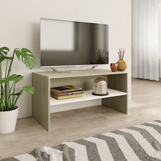 Asupermall - tv Cabinet White and Sonoma Oak 80x40x40 cm Chipboard