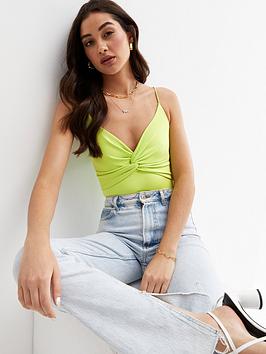 New Look Light Green Knot Front Bodysuit, Light Green, Size 12, Women