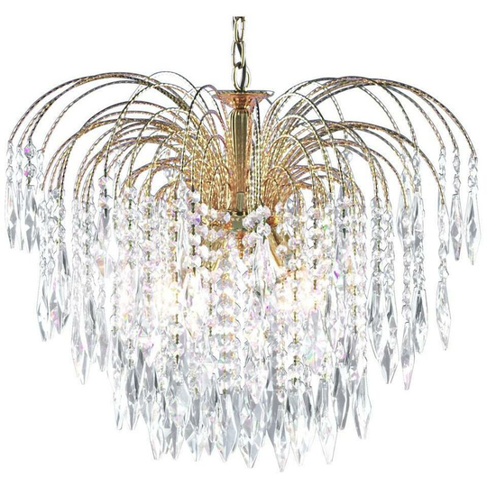 Searchlight Waterfall - 5 Light Ceiling Chandelier Gold with Crystals, E14